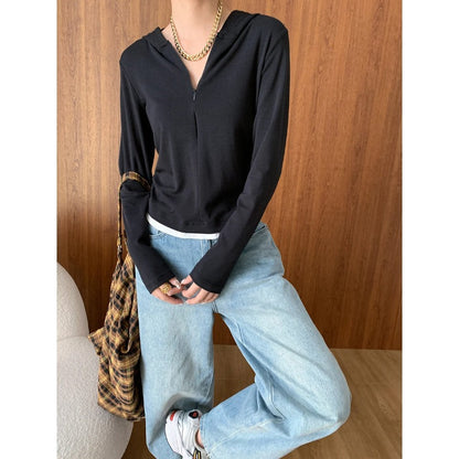Damen Hoodie Reißverschluss Daumenlöcher Grau Eveloria - Eveloria