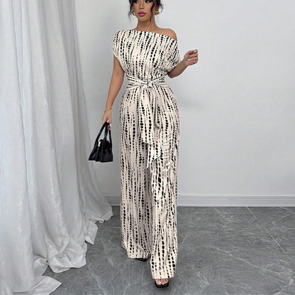 Damen Jumpsuit Asymmetrischer Ausschnitt Florale Rüschen