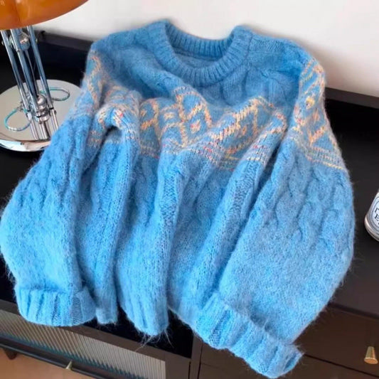 Damen Grobstrickpullover Weiches Material Nordisches Muster Eveloria - Eveloria