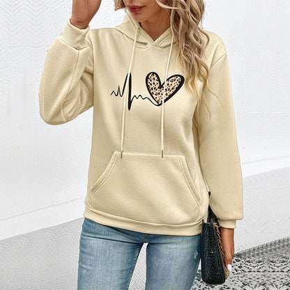 Damen Kapuzenpullover Tier-Design Herz-Muster Kängurutaschen
