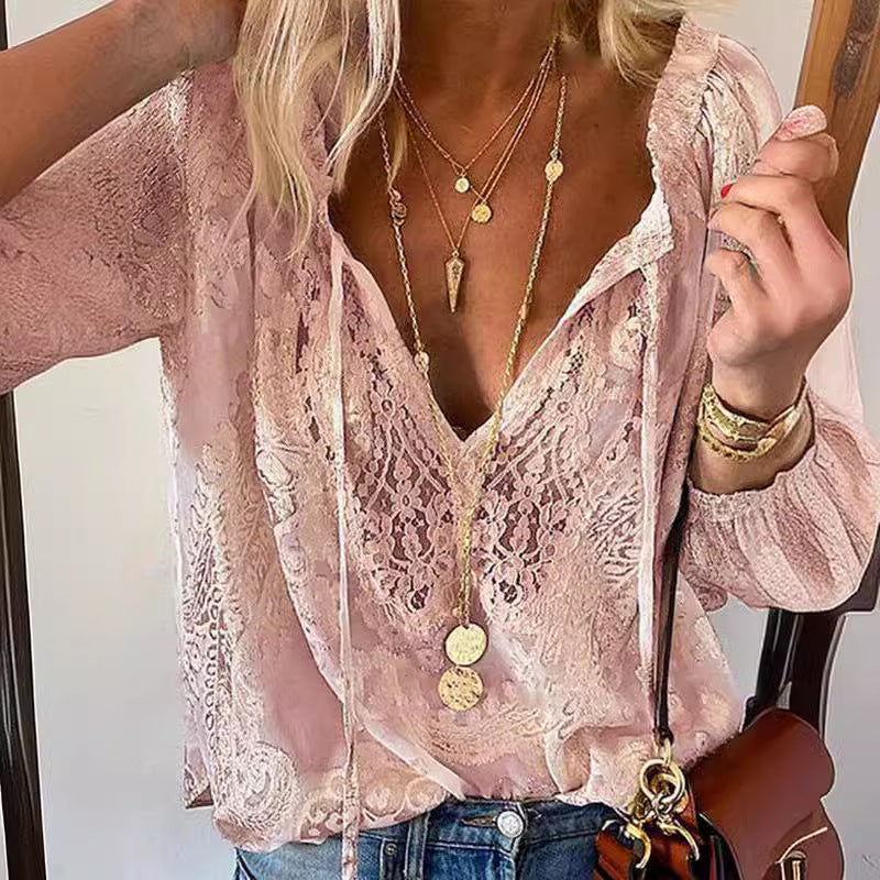 Eveloria Damenbluse mit Spitzenshirt Weiß