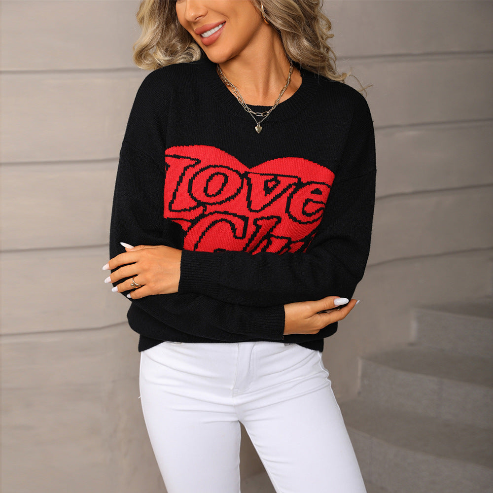 Damen Pullover Großzügig Auffälliger Schriftzug Eveloria