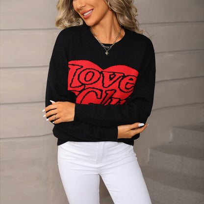 Damen Pullover Großzügig Auffälliger Schriftzug Eveloria