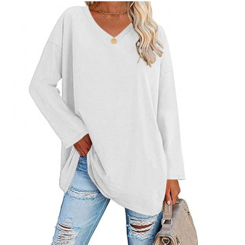 Damen Sweatshirt V-Ausschnitt Langärmlig Asymmetrisch Grau Eveloria
