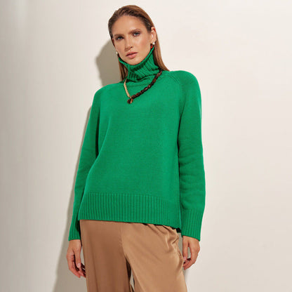 Damen Strickpullover Hochkragen Lässig