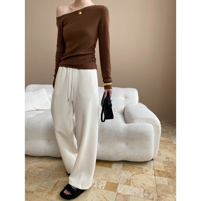 Damen Off-Shoulder Pullover Set mit weiter Hose Eveloria