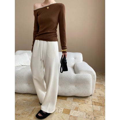 Damen Off-Shoulder Pullover Set mit weiter Hose Eveloria