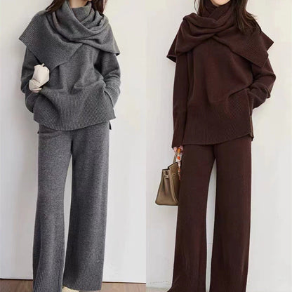 Damen Strickensemble Rundhalsausschnitt Weites Bein Eveloria