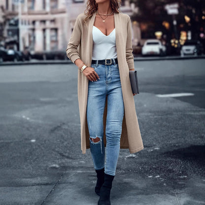 Damen Strickmantel Offen Elegant Beige