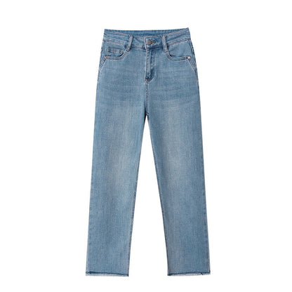 Damen High-Waist Jeans Fransige Säume Eveloria