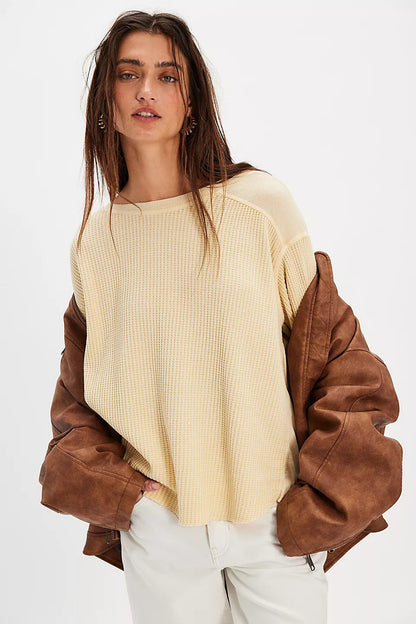 Damen Oversized Pullover Strukturiert Beige
