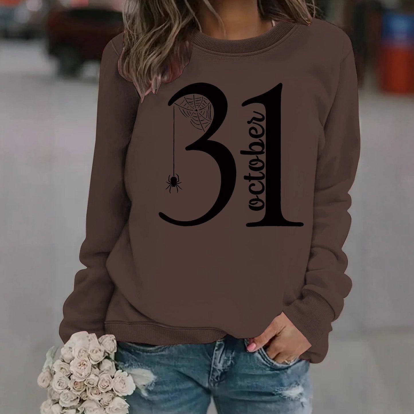 Damen Sweatshirt Halloween-Motiv Bequem Grau Eveloria