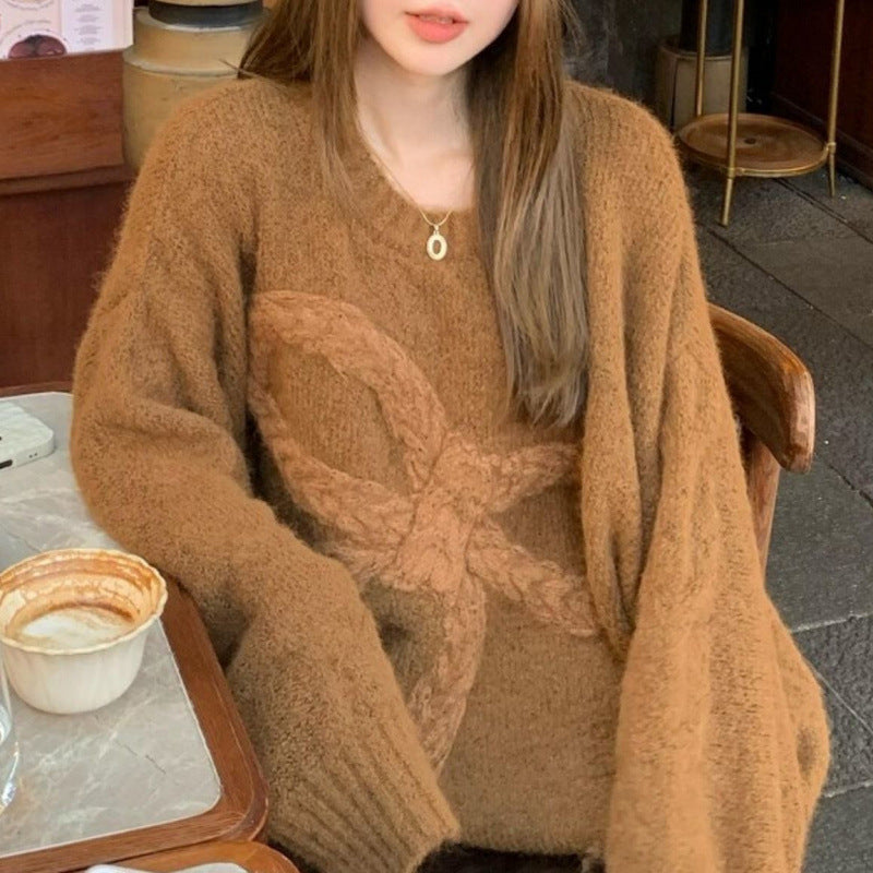 Damen Grobstrickpullover Zopfdesign Eveloria