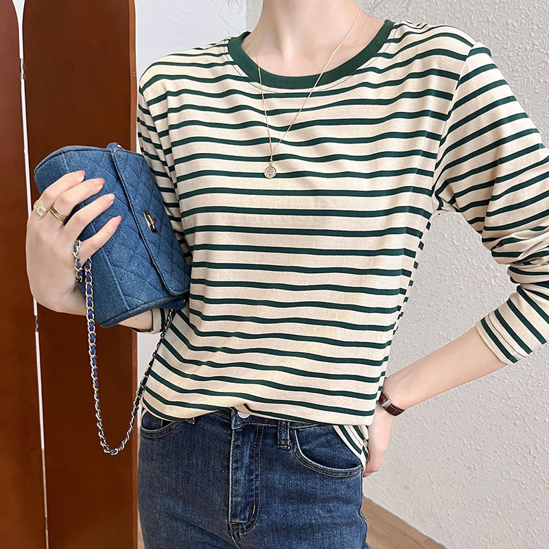 Damen Longsleeve-Shirt Gestreift Rundhalsausschnitt Eveloria - Eveloria