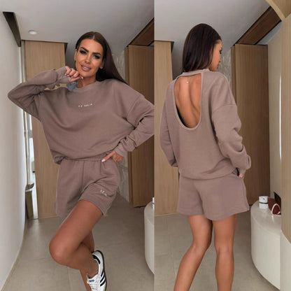 Damen Sweatshirt-Shorts-Set Lässig Geschnitten Eveloria
