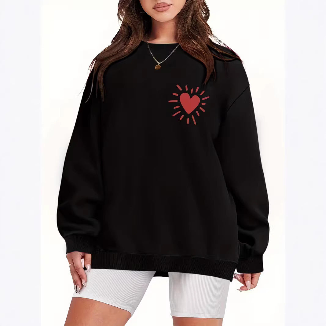 Damen Sweatshirt Lässig Übergroß Herzmotiv Grau