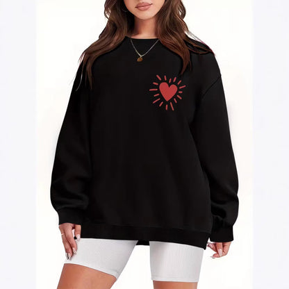 Damen Sweatshirt Lässig Übergroß Herzmotiv Grau