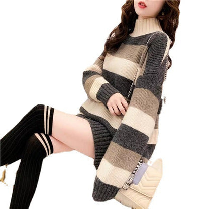 Damen Rollkragenpullover Kuschelig Streifenmuster Eveloria