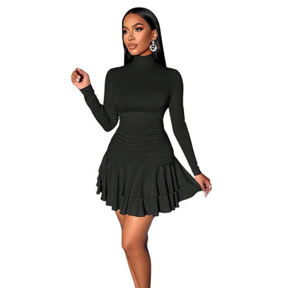 Damen Kleid Figurbetont Hohes Kleid Rüschenabschluss Eveloria