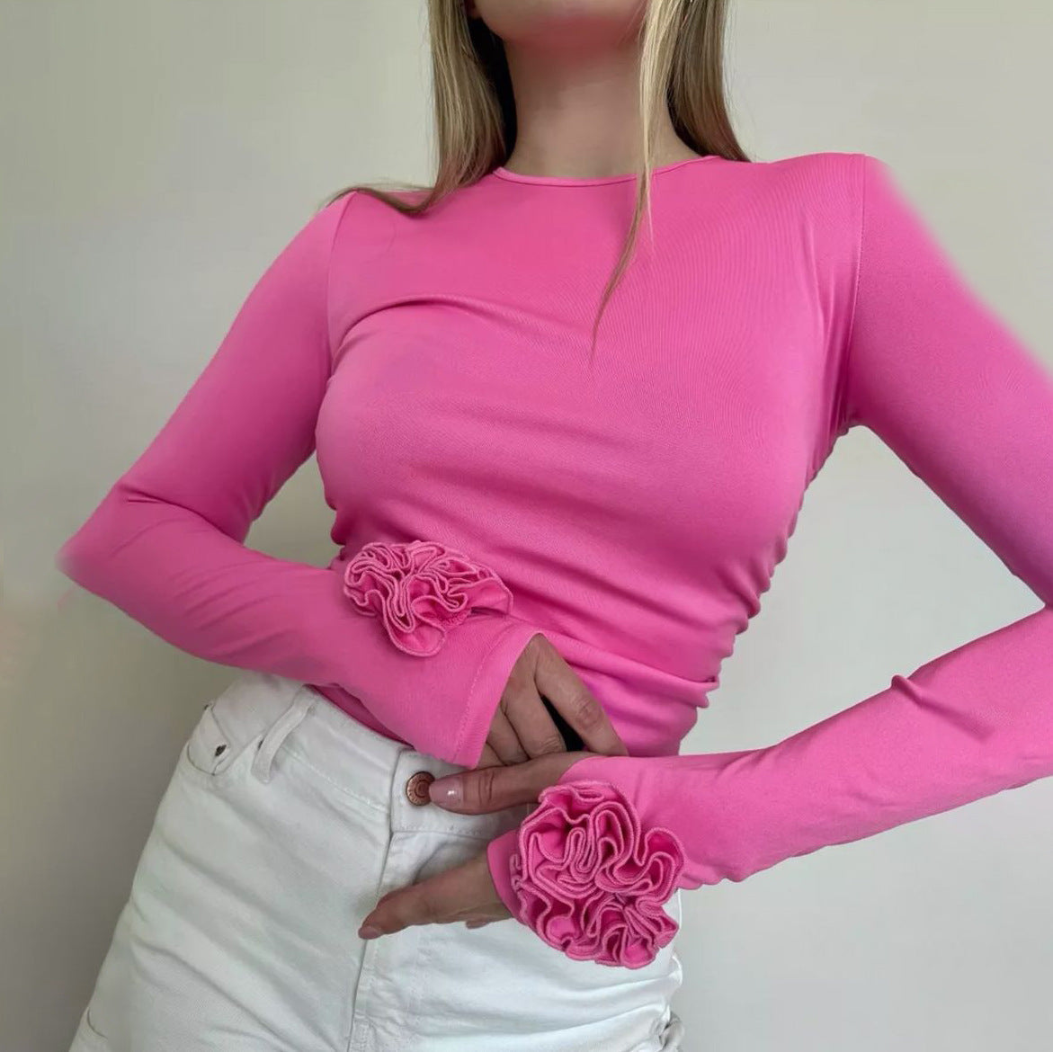 Damen Langarmshirt Rüschendetails Eveloria