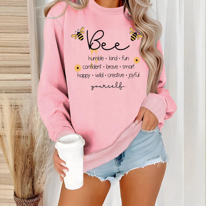 Damen Sweatshirt Bienenmotiv Positives Design Grau