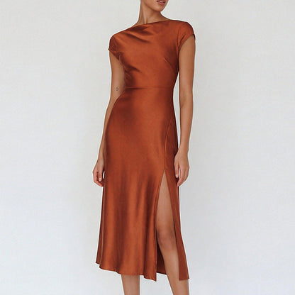 Damen Midi-Kleid aus Satin mit Stehkragen Eveloria