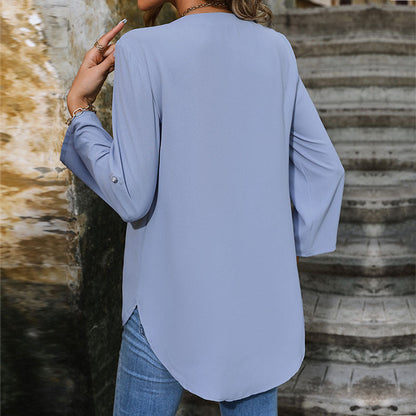 Damen Bluse V-Ausschnitt Knopfdetails Elegantes Design