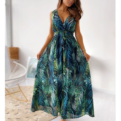 Damen Maxikleid V-Ausschnitt Elastisch Eveloria