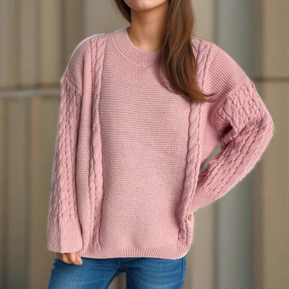 Damen Grobstrickpullover Zopf-Design Voluminöse Ärmel Eveloria