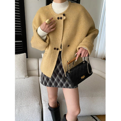 Damen Oversized-Jacke Wollmix Knöpfe Beige