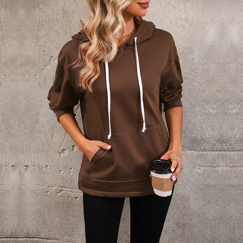 Damen Hoodie Lässig Kängurutasche Verstellbar Schwarz Eveloria - Eveloria