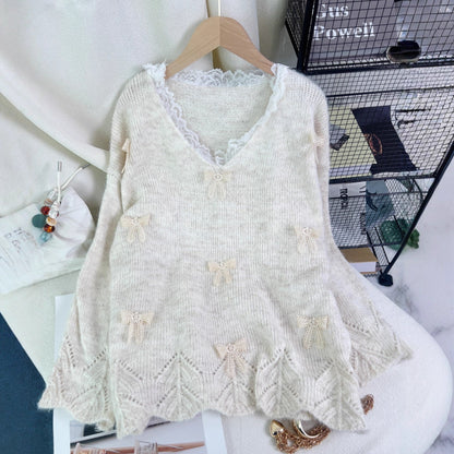 Damen Strickpullover mit Schleifenapplikationen Eveloria - Eveloria