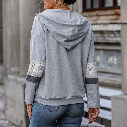 Damen Hoodie V-Ausschnitt Kontrastdetails Grau Eveloria