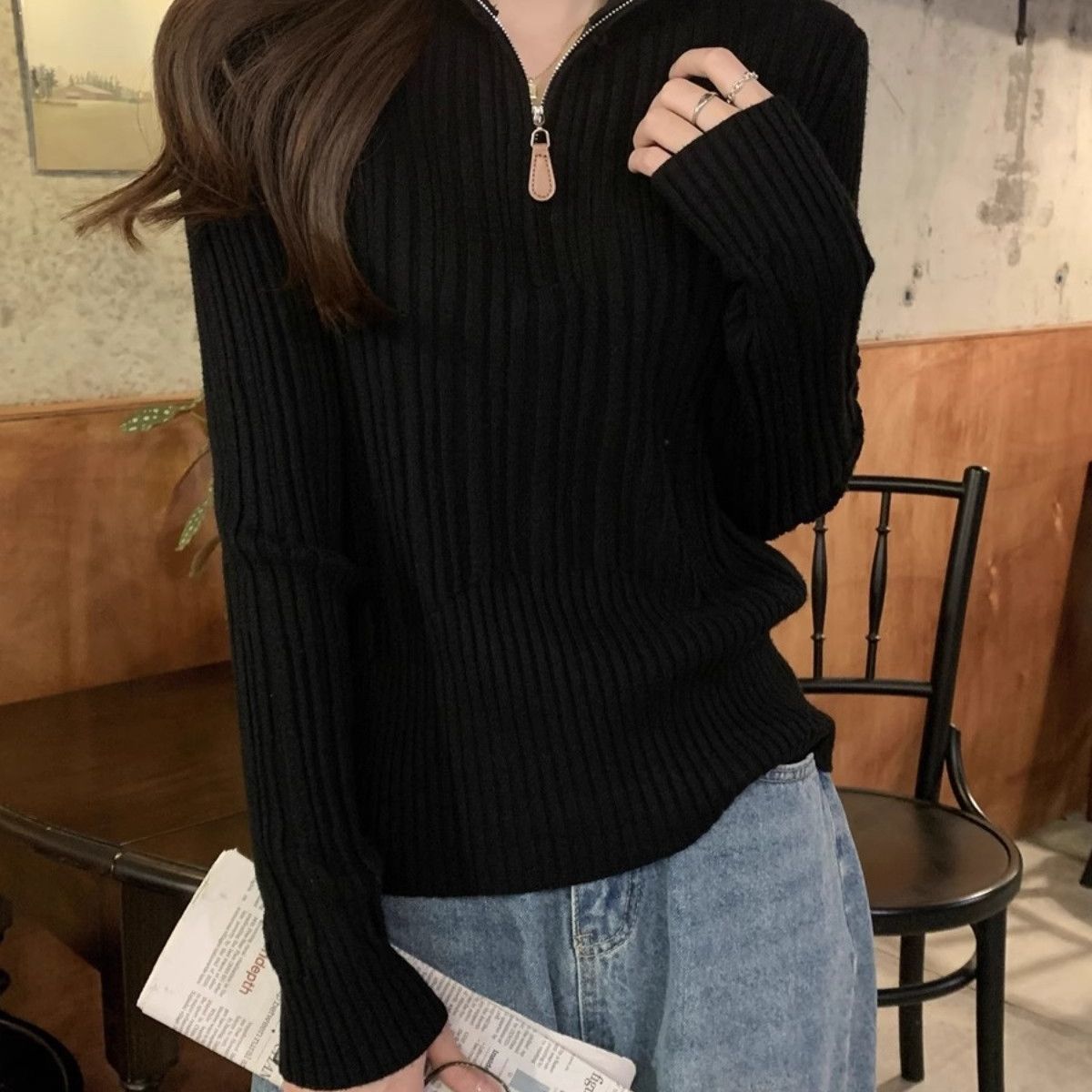 Damen Sweatshirt Stehkragen Elegant Geschnitten Eveloria