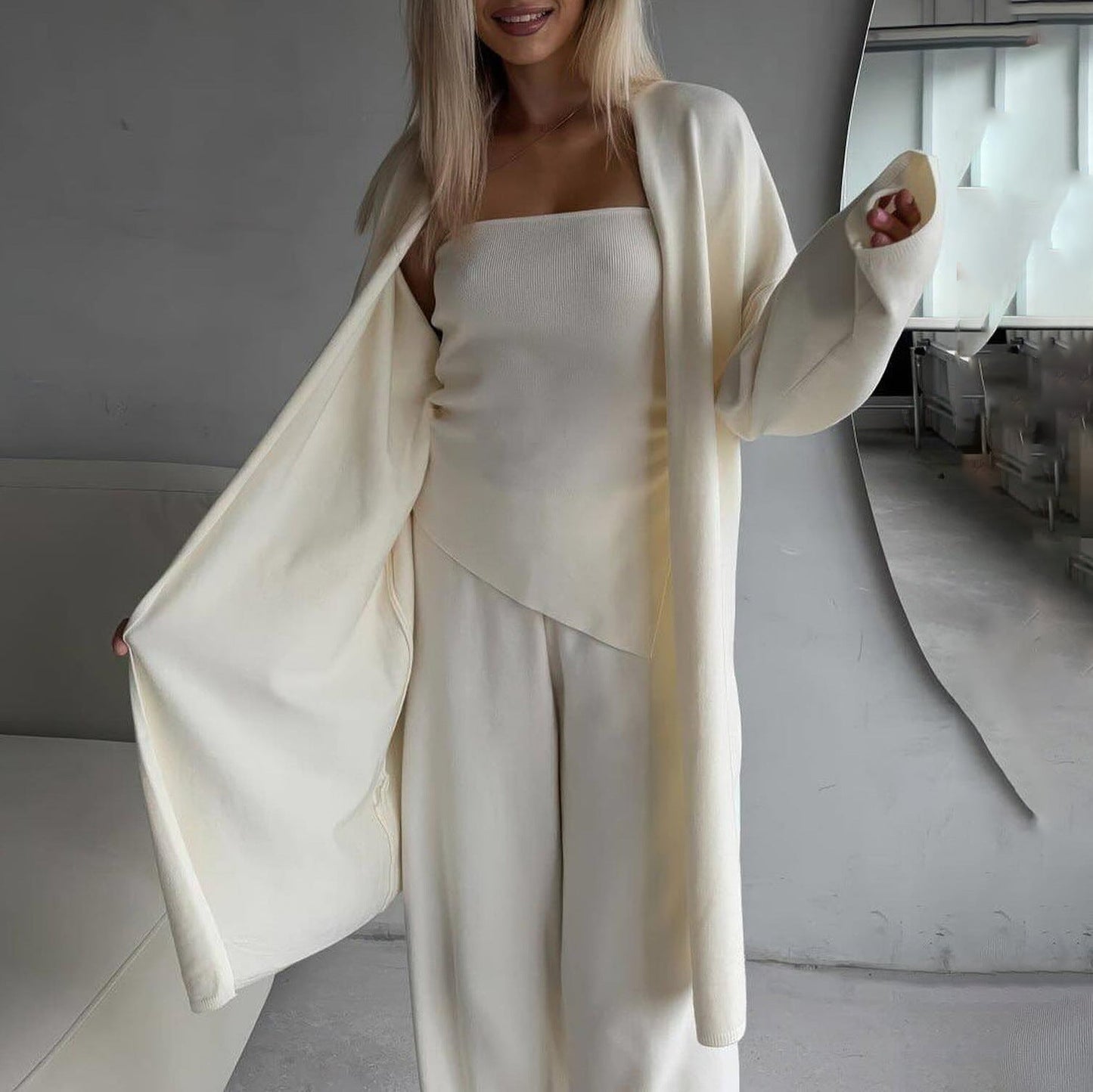 Damen Lounge-Set Ärmelloses Weiter Cardigan