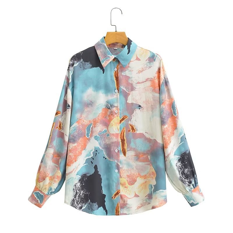 Damen Seidenbluse Langärmlig Moderner Farbverlauf Eveloria