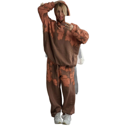 Damen Hoodie Jogginghosen Set Batik Muster