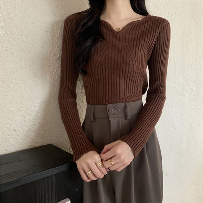 Damen V-Ausschnitt Feinstrickpullover Rippstruktur Eveloria