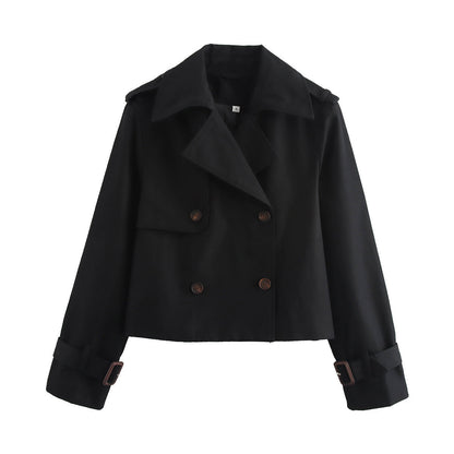 Damen Cropped Übergangsjacke Breiter Kragen Eveloria