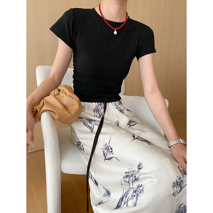 Damen T-Shirt Figurbetont Raffungselemente Eveloria