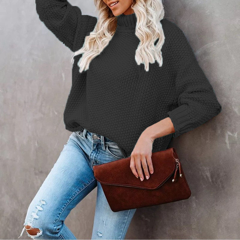 Damen Grobstrickpullover Rollkragen Lässig Eveloria