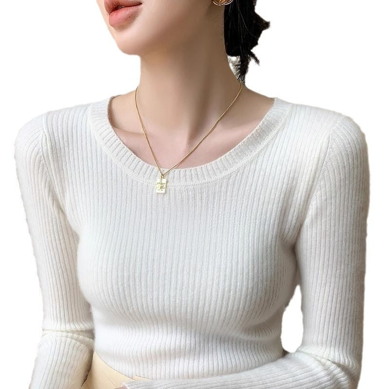 Damen Rippstrickpullover Rundhals Fein Eveloria