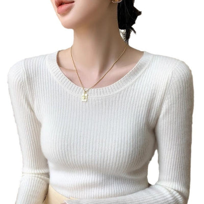 Damen Rippstrickpullover Rundhals Fein Eveloria