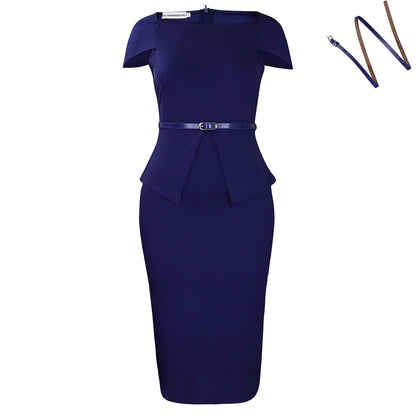 Damen Cocktailkleid Figurbetont Peplum Design Gürtel