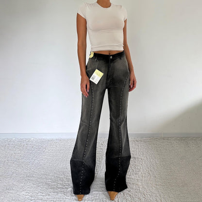 Damen High-Waist Jeans Nietenverzierung Eveloria