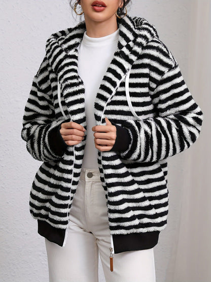 Damen Strickjacke Flauschig Kontraststreifen Eveloria
