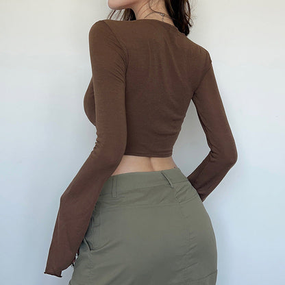 Damen Cropped- Raffung Ausgestellte Ärmel Eveloria