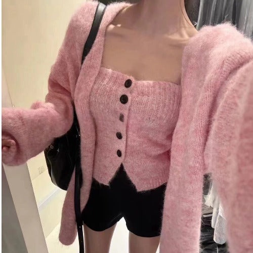 Damen Cardigan Offene Front Knopfverschluss Beige