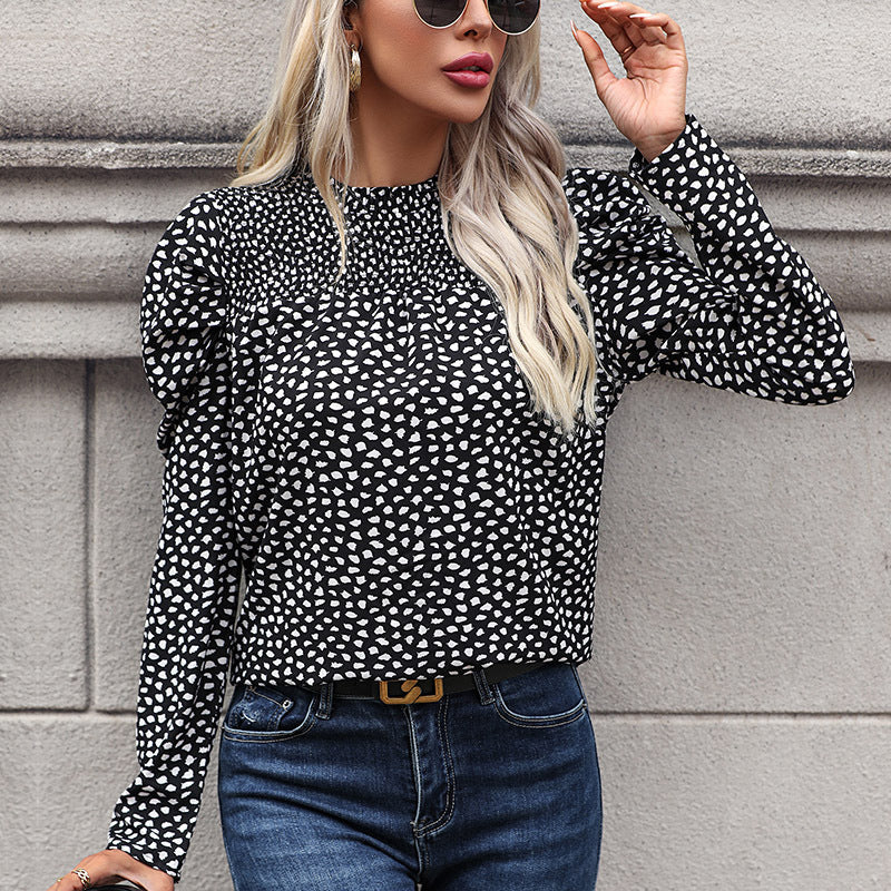 Damen Bluse Puffärmel Punktenmuster Eveloria