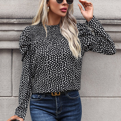 Damen Bluse Puffärmel Punktenmuster Eveloria
